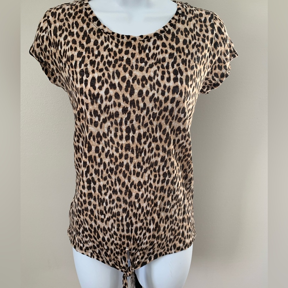 LOFT Animal Print Cap Sleeve Tie Front T-Shirt